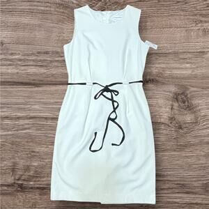 Calvin Klein NWT White Sleeveless Belted Sheath Dress Sz 10 Fully Lined Flawed